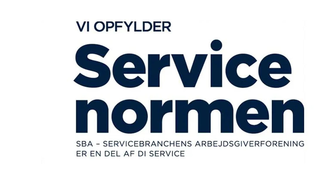 Vi opfylder service normen. SBA - servicebranchens arbejdsgiverforening er en del af di service